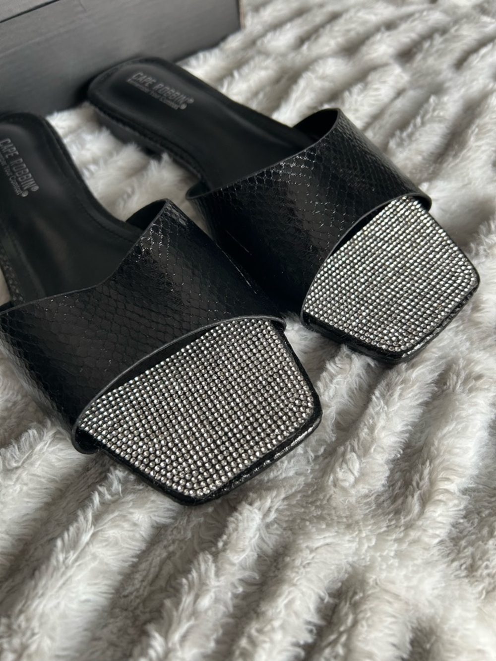 Cape Robbin Black Rhinestone Square-Toe Sandals